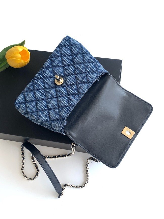 Chanel Mini Flap Bag with Top Handle AS2215 denim blue