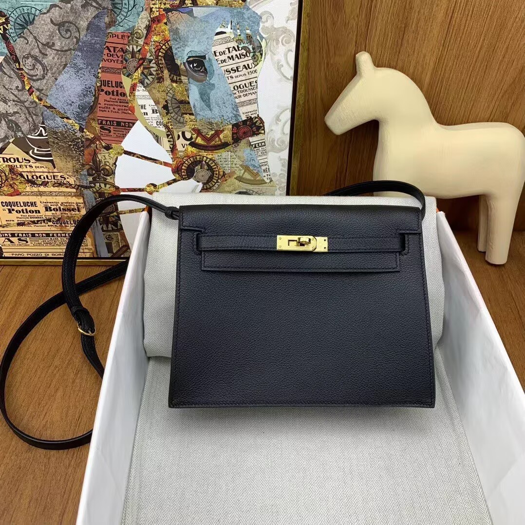 Hermes Kelly Danse Original Evercolor Leather 22CM KL22 Black Gold-Tone Hermes Kelly Danse Original Evercolor Leather 22CM KL22 Black Gold-Tone