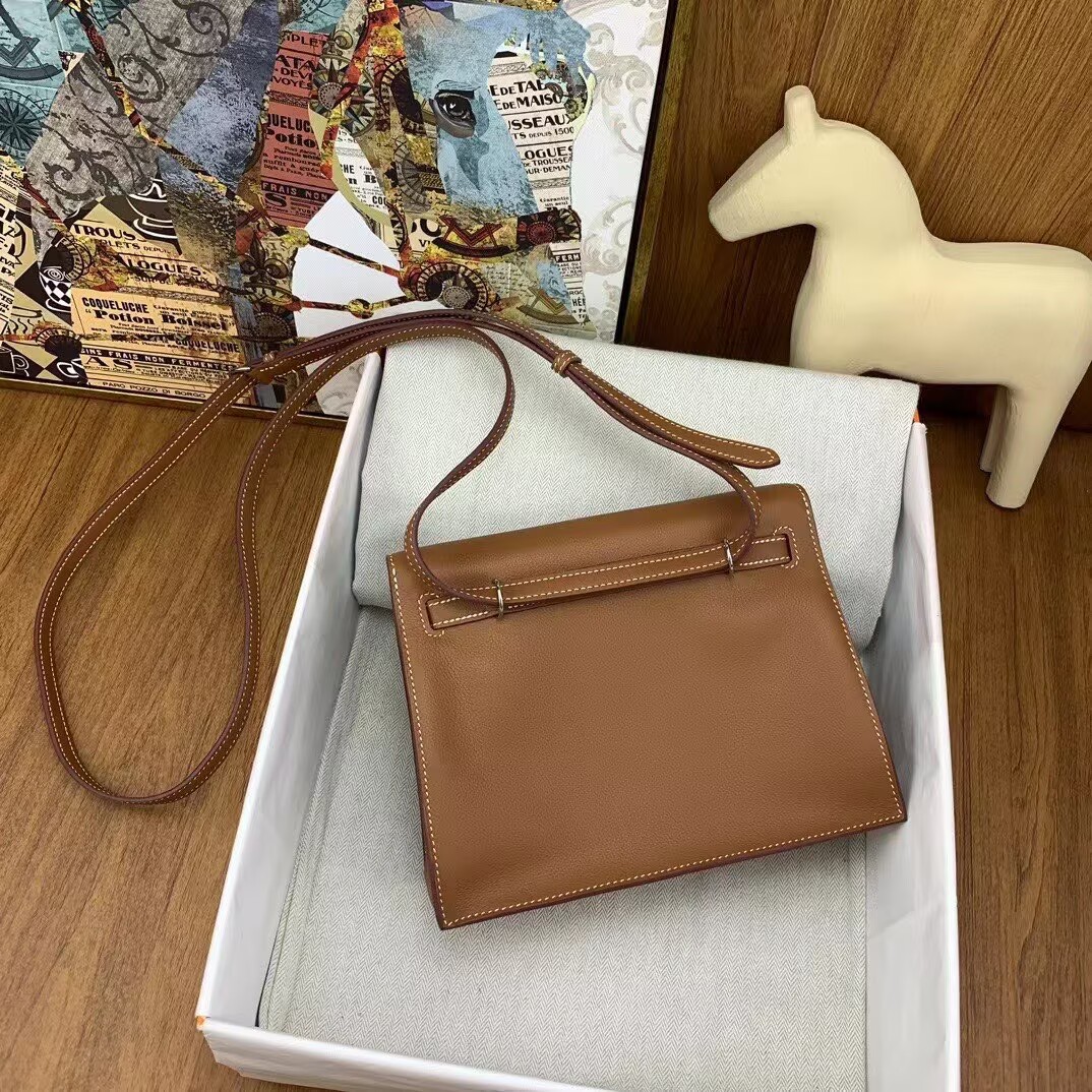 Hermes Kelly Danse Original Evercolor Leather 22CM KL22 Brown Silver-Tone