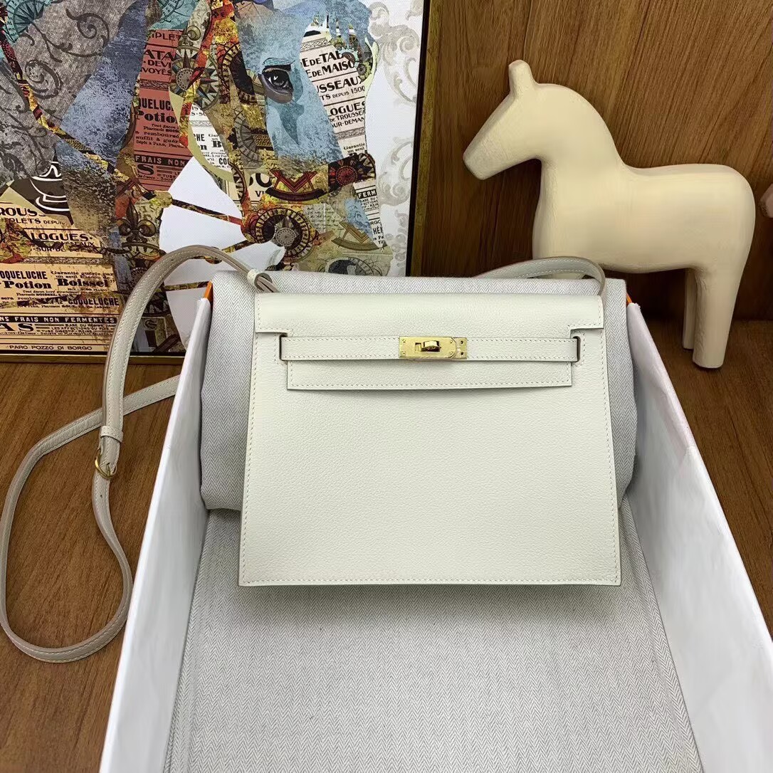 Hermes Kelly Danse Original Evercolor Leather 22CM KL22 Cream Gold-Tone Hermes Kelly Danse Original Evercolor Leather 22CM KL22 Cream Gold-Tone
