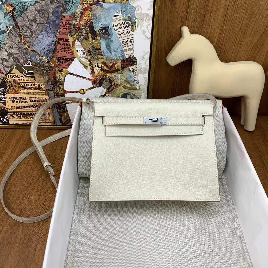 Hermes Kelly Danse Original Evercolor Leather 22CM KL22 Cream Silver-Tone Hermes Kelly Danse Original Evercolor Leather 22CM KL22 Cream Silver-Tone