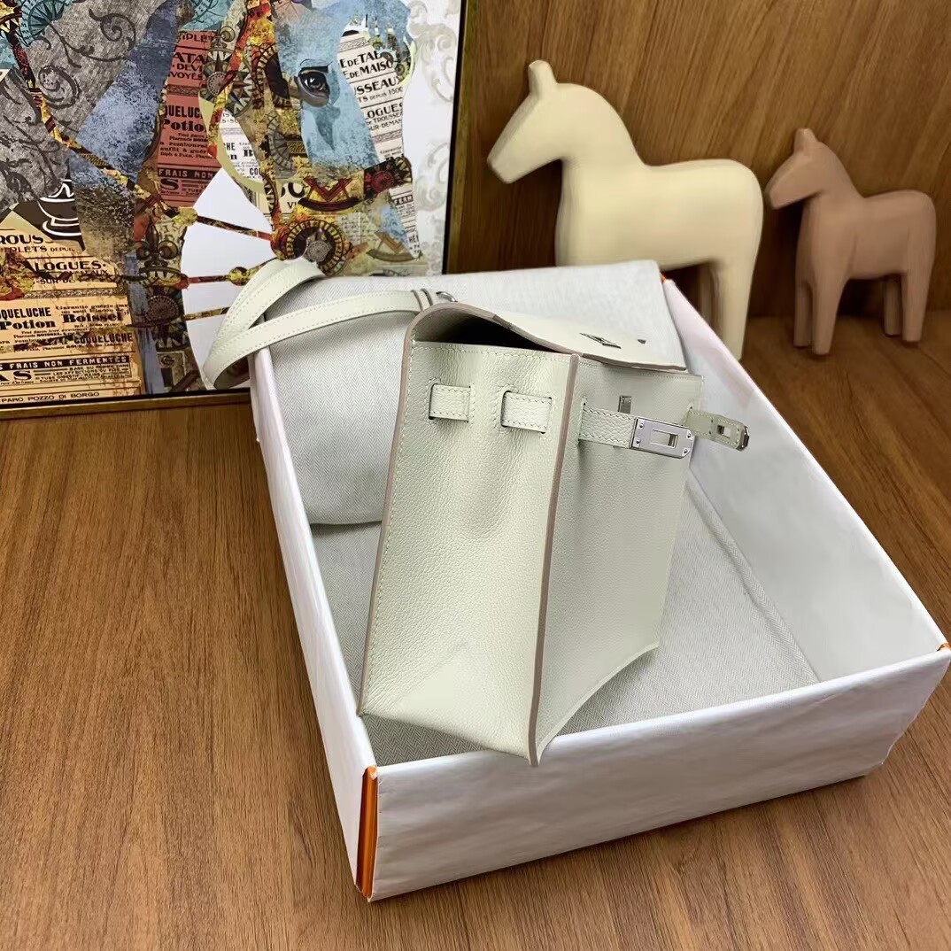 Hermes Kelly Danse Original Evercolor Leather 22CM KL22 Cream Silver-Tone