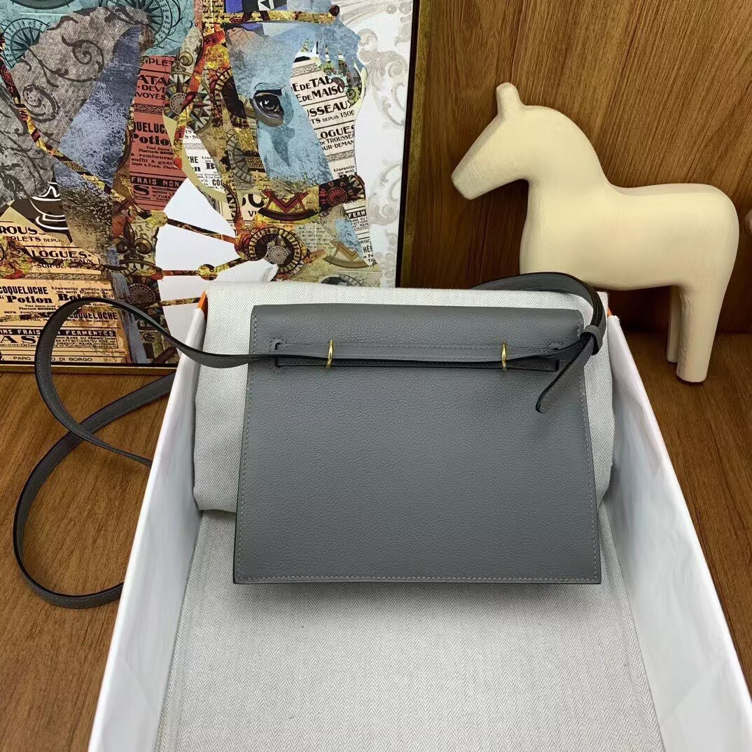 Hermes Kelly Danse Original Evercolor Leather 22CM KL22 Gray Gold-Tone