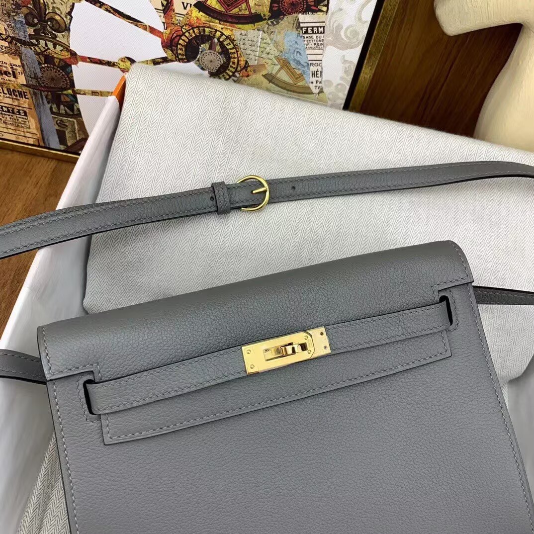 Hermes Kelly Danse Original Evercolor Leather 22CM KL22 Gray Gold-Tone