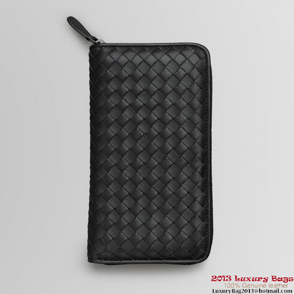 Bottega Veneta 275064 V001N 1000 Intrecciato Nappa Zip Around Wallet Nero