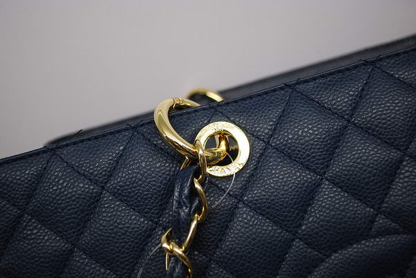 Chanel A37001 GST Dark Blue Caviar Leather Large Coco Shopper Bag Gold