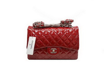 Chanel Jumbo Double Flaps Bag A36097 Red Original Patent Leather Silver