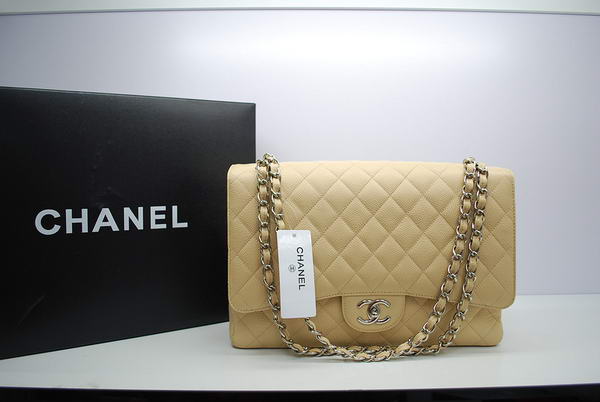 Chanel Maxi Double Flaps Bag A36098 Apricot Original Caviar Leather Silver