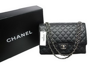 Chanel Maxi Double Flaps Bag A36098 Black Original Caviar Leather Silver