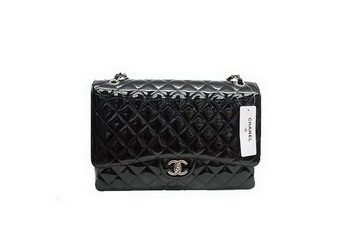 Chanel Maxi Double Flaps Bag A36098 Black Original Patent Leather Silver