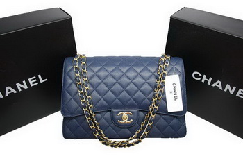 Chanel Maxi Double Flaps Bag A36098 Blue Original Caviar Leather Gold