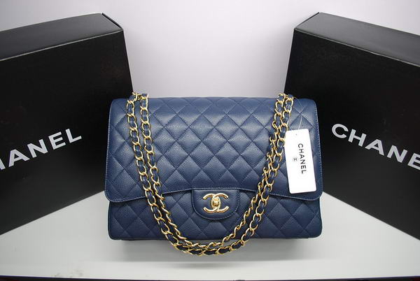 Chanel Maxi Double Flaps Bag A36098 Blue Original Caviar Leather Gold