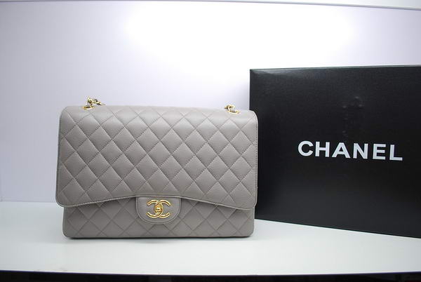 Chanel Maxi Double Flaps Bag A36098 Grey Original Caviar Leather Gold