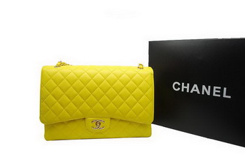 Chanel Maxi Double Flaps Bag A36098 Lemon Original Caviar Leather Gold