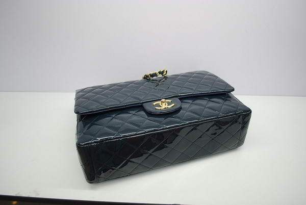 Chanel Maxi Double Flaps Bag A36098 Royalblue Original Patent Leather Gold