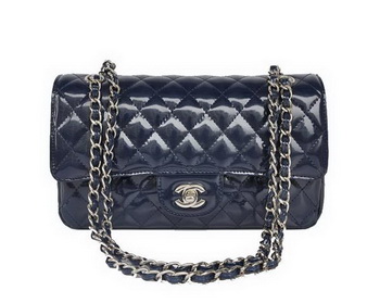 buy Cheap Chanel 2.55 Series Royalblue Patent Leather Flap Bag Silver Hardware