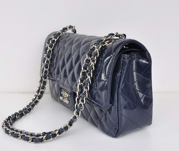 buy Cheap Chanel 2.55 Series Royalblue Patent Leather Flap Bag Silver Hardware