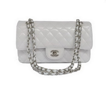 buy Cheap Chanel 2.55 Series White Patent Leather Flap Bag Silver Hardware