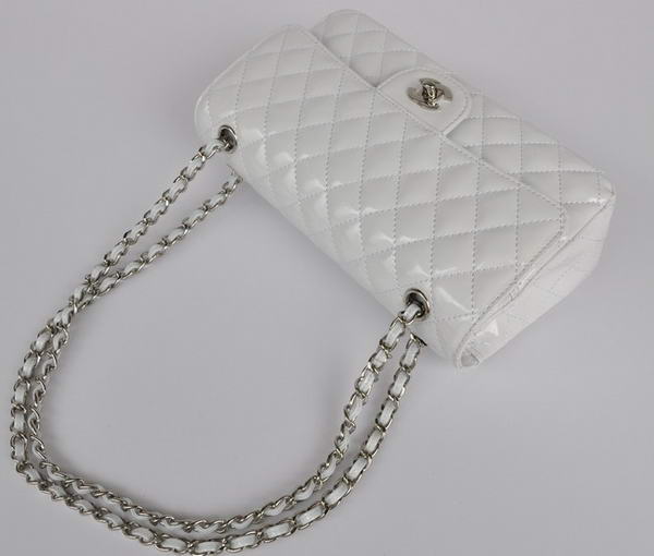 buy Cheap Chanel 2.55 Series White Patent Leather Flap Bag Silver Hardware