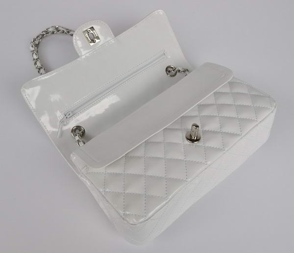 buy Cheap Chanel 2.55 Series White Patent Leather Flap Bag Silver Hardware