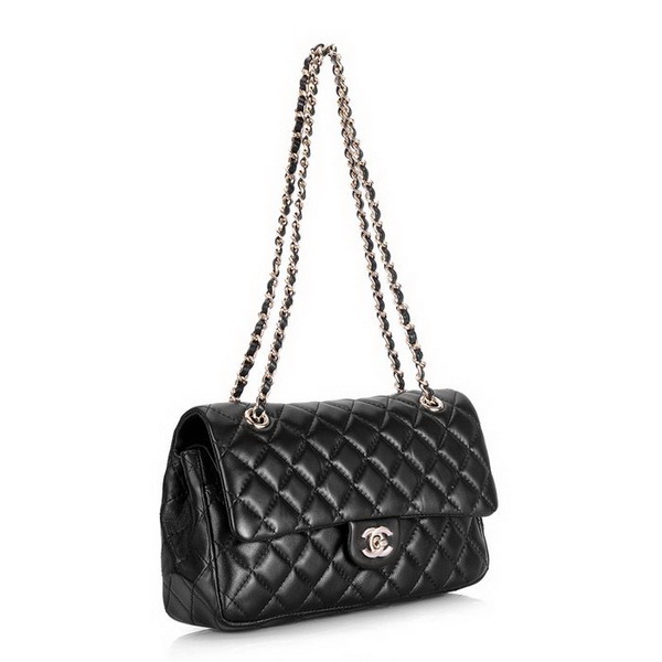 Chanel 2.55 Classic Series Flap Bag 1112 Black Leather Golden Hardware 