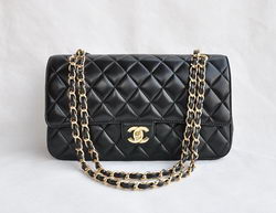 Chanel Classic 2.55 Series Black Lambskin Golden Chain Quilted Flap Bag 1113