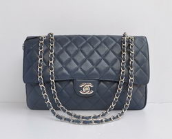 Chanel Classic 2.55 Series Light Blue Caviar Silver Chain Quilted Flap Bag 1113