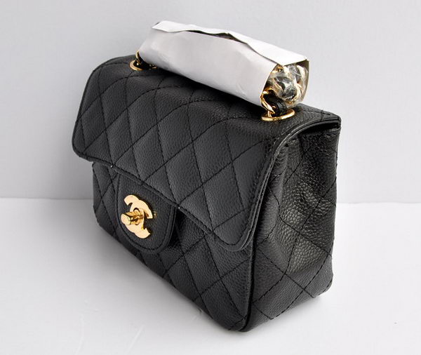 Chanel Classic Black Caviar Golden Chain Quilted Flap Bag