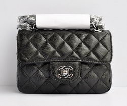 Chanel Classic Black Caviar Silver Chain Quilted Flap Bag