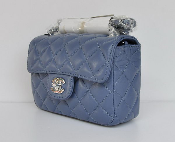 Chanel Classic Blue Lambskin Silver Chain Quilted Flap Bag 1115