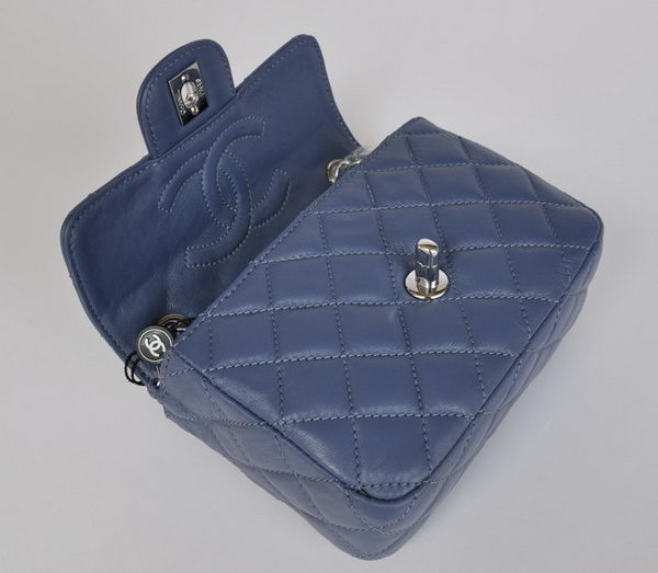 Chanel Classic Blue Lambskin Silver Chain Quilted Flap Bag 1115