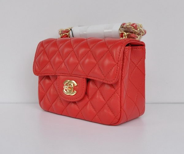 Chanel Classic Red Lambskin Golden Chain Quilted Flap Bag 1115