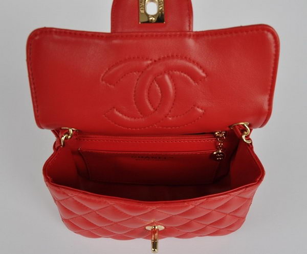 Chanel Classic Red Lambskin Golden Chain Quilted Flap Bag 1115