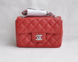 Chanel Classic Red Lambskin Silver Chain Quilted Flap Bag 1115