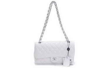 Cheap Chanel 2.55 Series Flap Bag 1112 White Patent Leather Silver Hardware