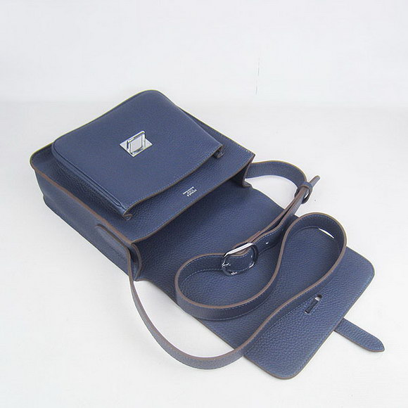 Hermes Deep-Blue Cow Leather Messenger Bags H2811