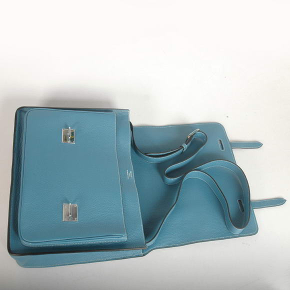 Hermes Steve 35CM Messenger Bag Clemence Leather Blue