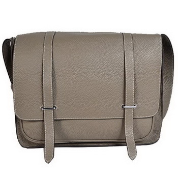 Hermes Steve 35CM Messenger Bag Clemence Leather Grey