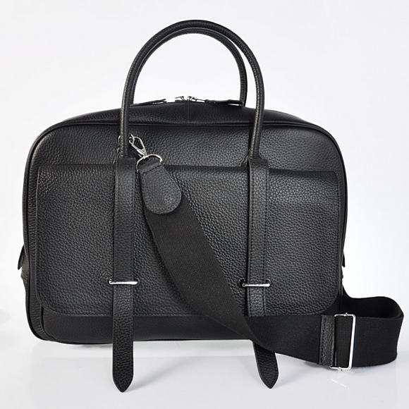 Hermes Steve 38CM Travel Bag Clemence Leather Black