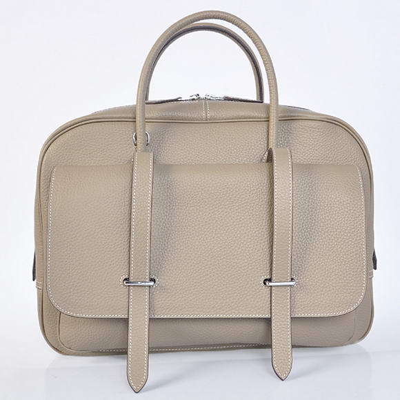 Hermes Steve 38CM Travel Bag Clemence Leather Grey