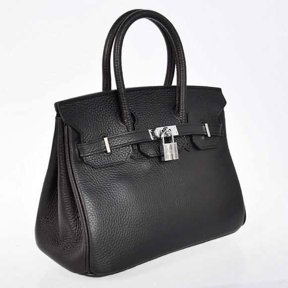 Hermes Birkin 25CM Tote Bags Togo Leather Black Silver