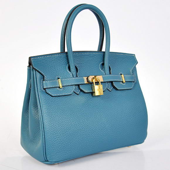 Hermes Birkin 25CM Tote Bags Togo Leather Blue Godlen