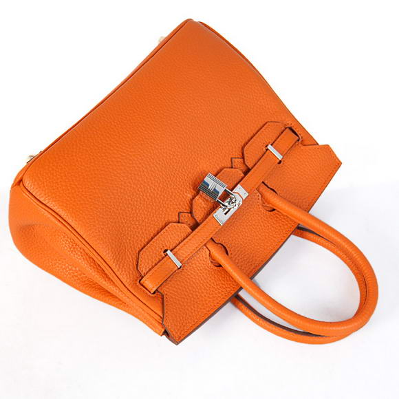 Hermes Birkin 25CM Tote Bags Togo Leather Orange Silver