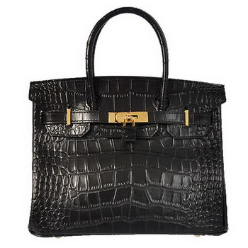 Hermes Birkin 30CM Tote Bags Black Crocodile Leather Gold