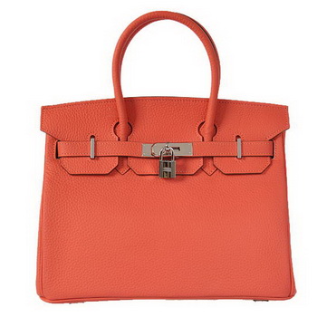 Hermes Birkin 30CM Tote Bags Pompadour Grain Leather Silver