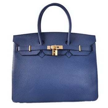 Hermes Birkin 35CM Tote Bags Togo Leather Dark Blue Golden