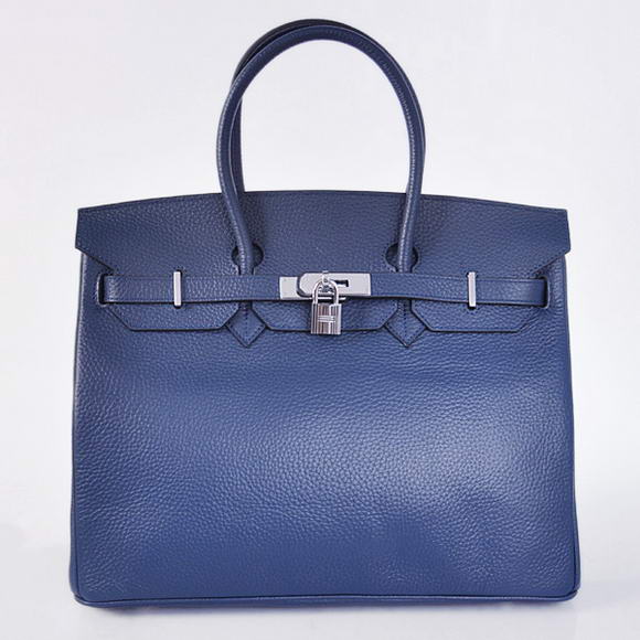 Hermes Birkin 35CM Tote Bags Togo Leather Dark Blue Silver