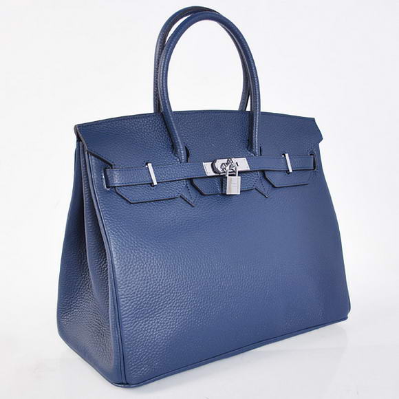 Hermes Birkin 35CM Tote Bags Togo Leather Dark Blue Silver