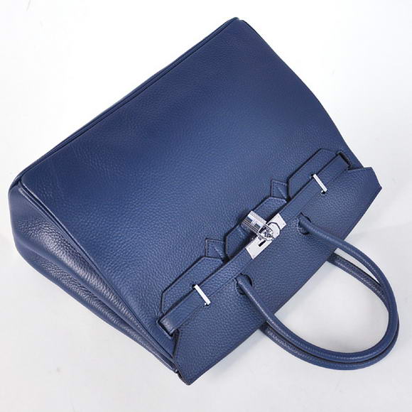 Hermes Birkin 35CM Tote Bags Togo Leather Dark Blue Silver