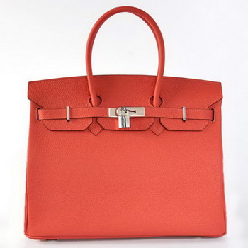 Hermes Birkin 35CM Tote Bags Togo Leather Light Red Silver